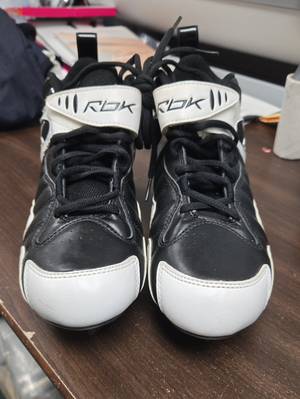 Reebok Size 8.5 Black and White High Top Football Cleats